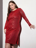 SASSAFRAS Curve Plus Size Sequin Embellished Bodycon Midi Dress
