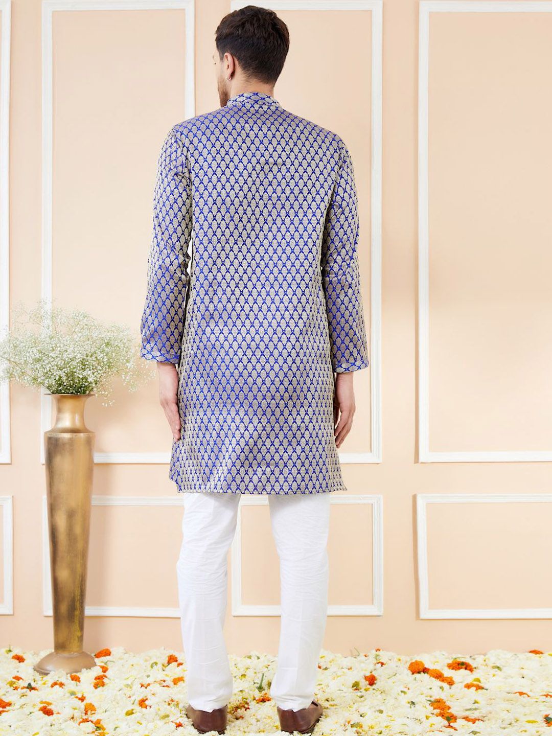 See Designs Ethnic Motifs Woven Design Mandarin Collar Silk Jacquard Straight Kurta