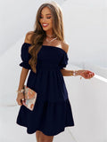 DressBerry Off-Shoulder Puff Sleeve Fit & Flare Dress