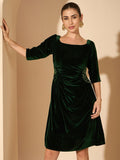 Antheaa Women Velvet embellished on the waist A-Line Dress