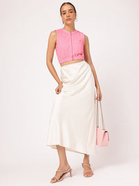 DressBerry Flamingo Flair Striped Cotton Linen Blouson Crop Top