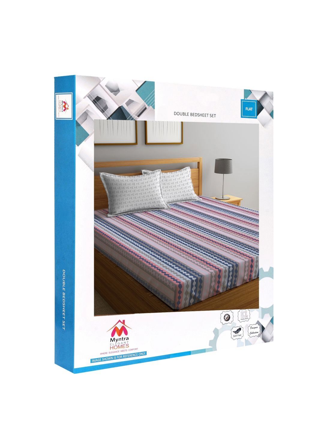 Myntra Elegant Homes Berjalur Merah Jambu & Biru Set Cadar King 300 TC 2.5 x 2.2 m
