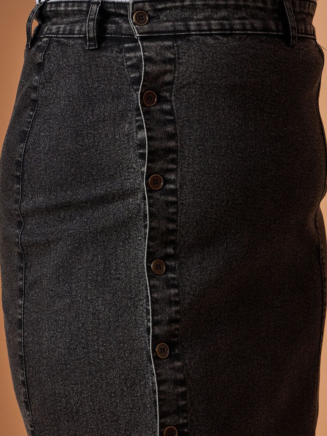 SASSAFRAS Curve Denim Straight Midi Skirts