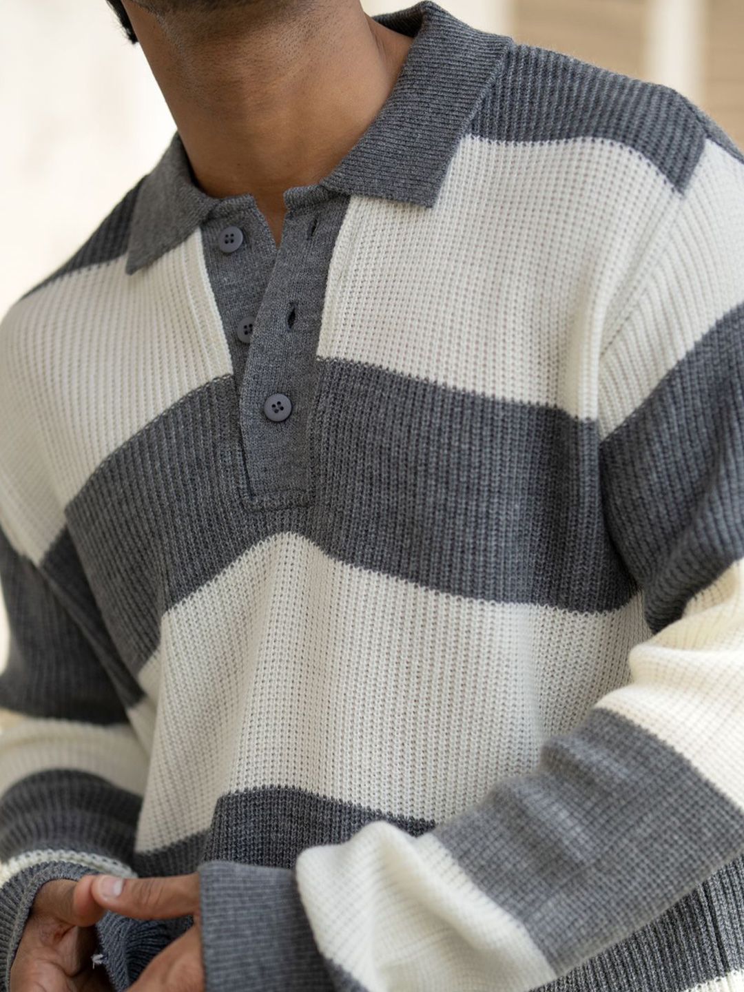 Powerlook Men Striped Polo Collar Full Sleeves Casual T-shirt