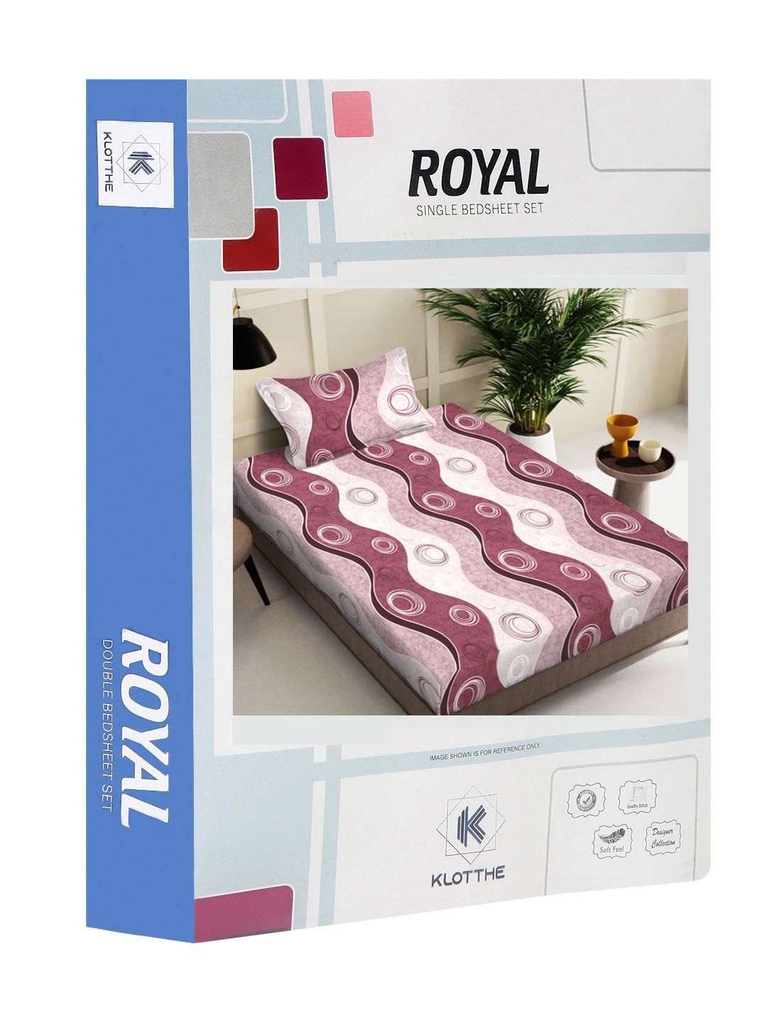 KLOTTHE Royal Pink & White Geometric Printed 300 TC Dilengkapi Cadar Bujang & Sarung Bantal