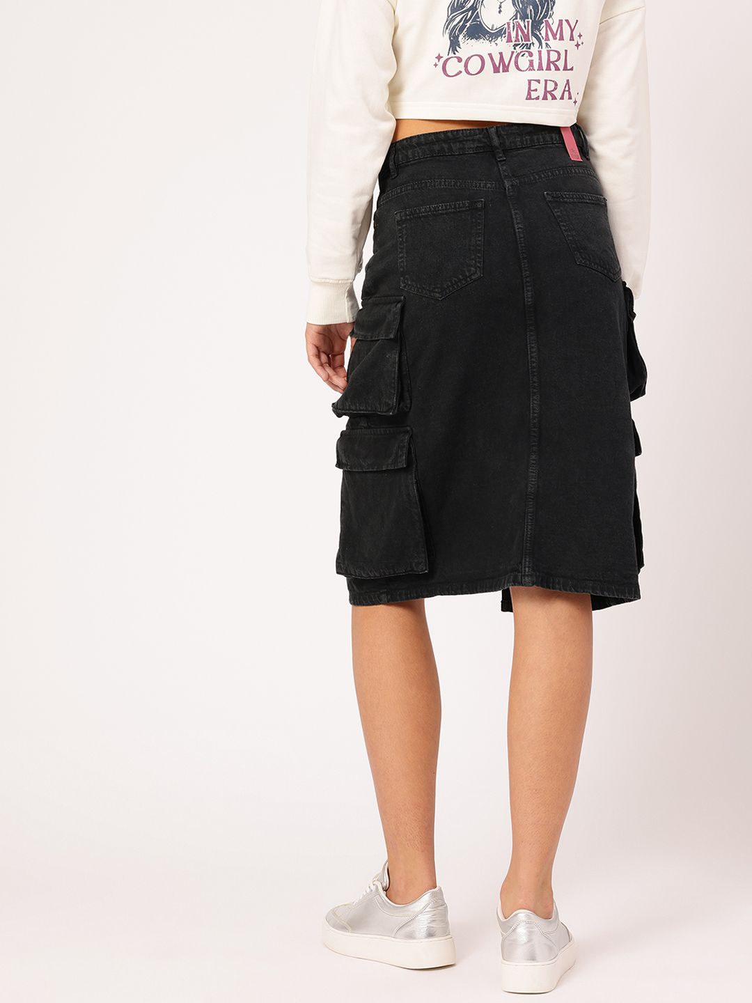 DressBerry Cargo Style Front Slit Denim Skirt