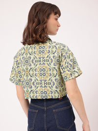 DressBerry Nomad Nook Printed Seersucker Boxy Crop Shirt