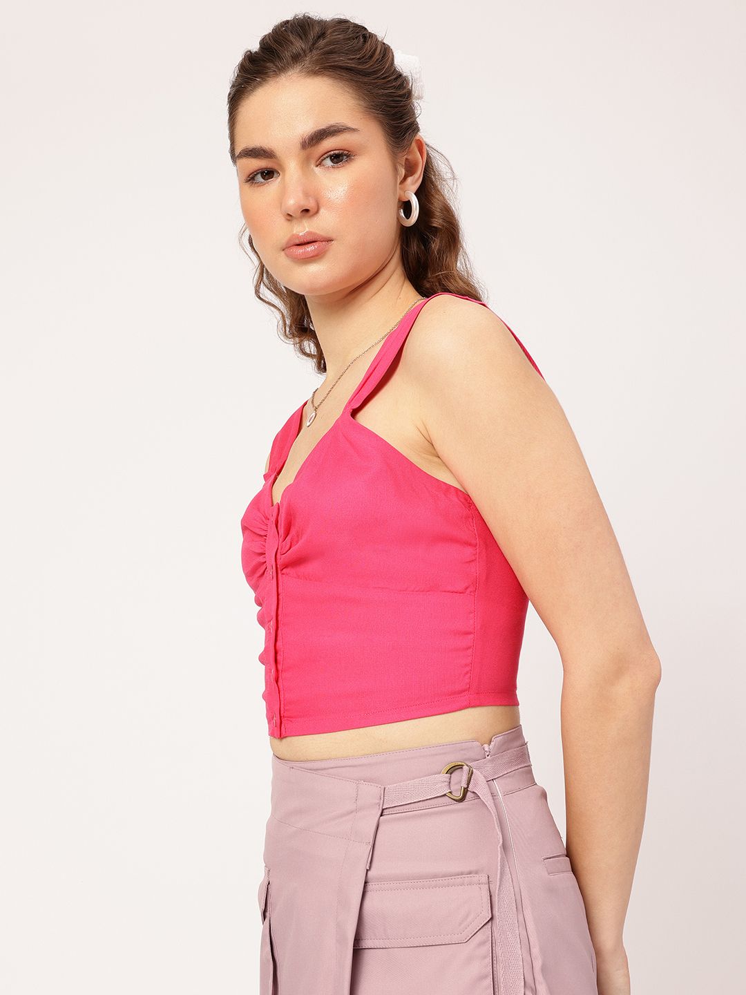 DressBerry Barbiecore Ruched Ready Strappy Crop Top