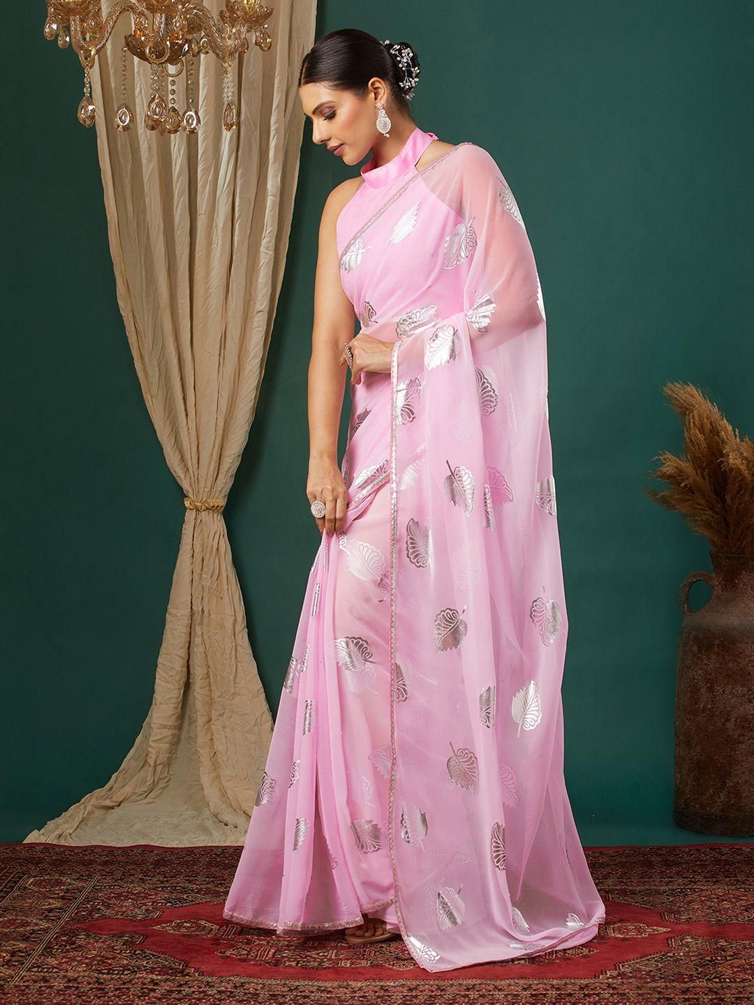 KALINI Pink Pure Georgette Embellished Sarees