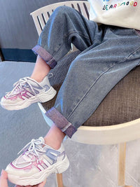 YK Girls Comfort Relaxed Fit High-Rise Mildly Distressed Light Fade Stretchable Jeans