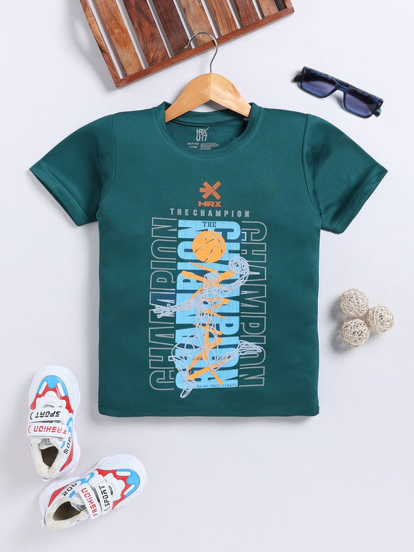 HRX by Hrithik Roshan Boys Typography Printed Dry Fit T-shirt