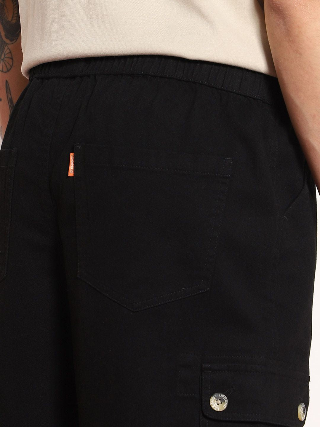 Urbano Fashion Men Black Loose Baggy Fit Cargo Jogger Chino with 6 Pockets Stretchable