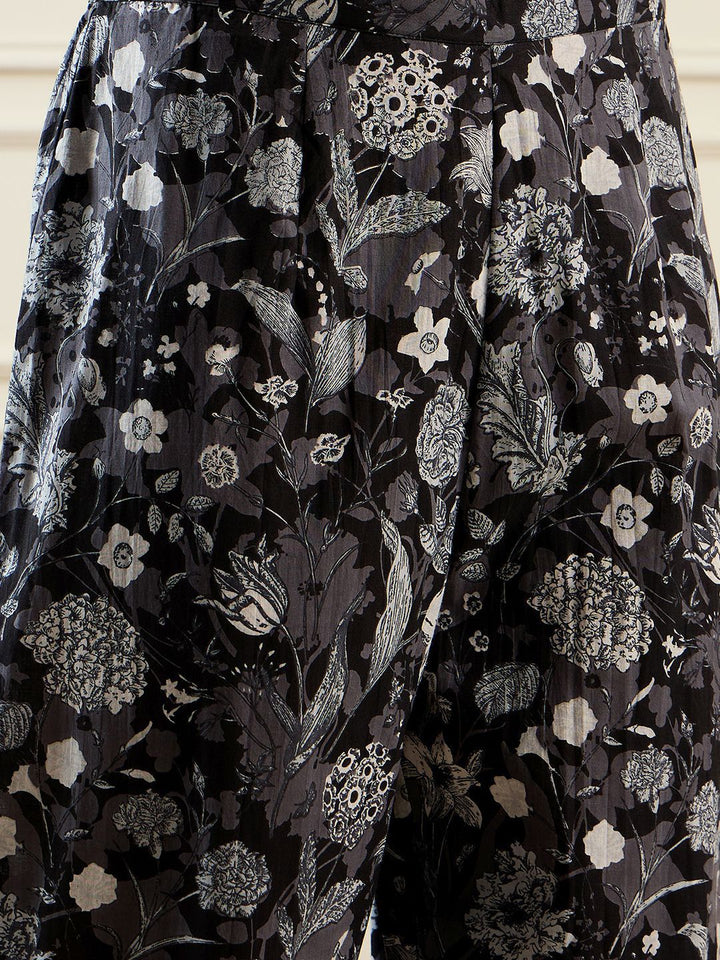 Indo Era Floral Printed Notched Neck Pure Cotton Straight Tunic With Trouser
