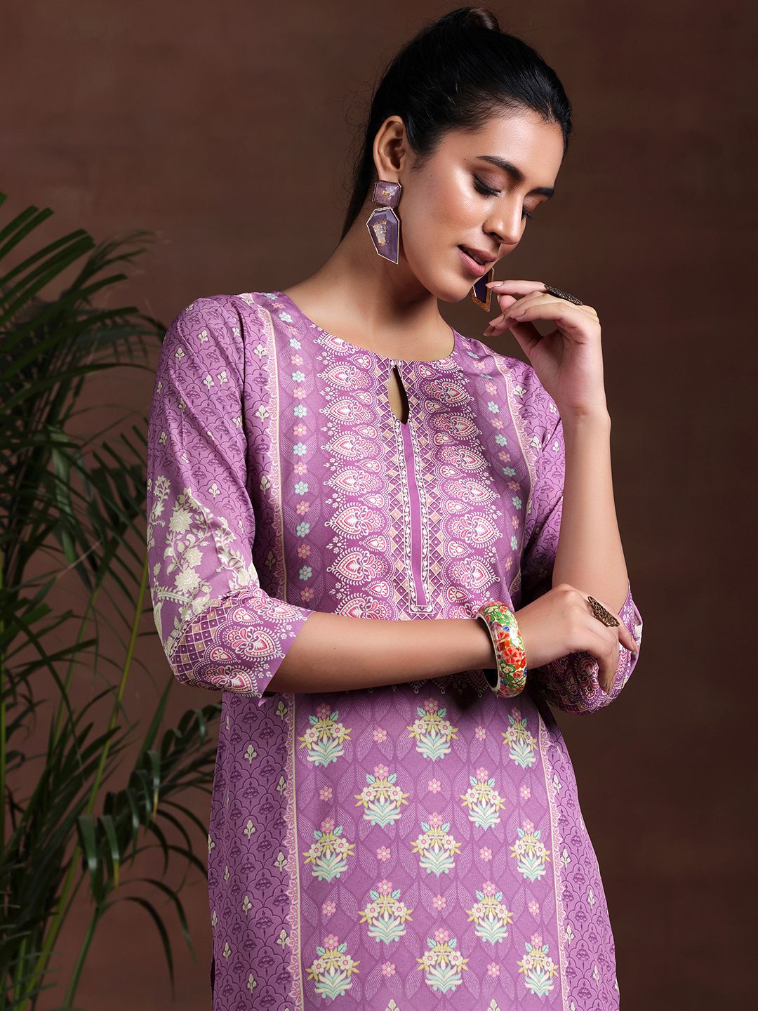 Libas Ethnic Motifs Printed Keyhole Neck Straight Kurta With Trousers & Dupatta