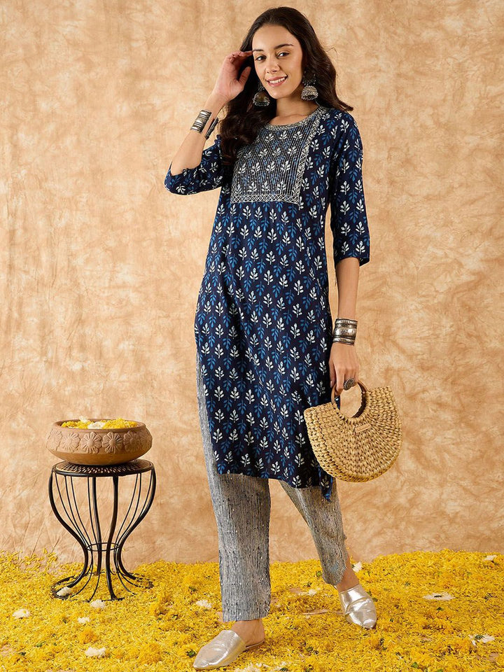 Indo Era Ethnic Motifs Printed Straight Sequinned Kurta with Trousers