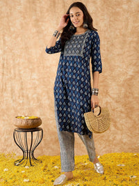 Indo Era Ethnic Motifs Printed Straight Sequinned Kurta with Trousers