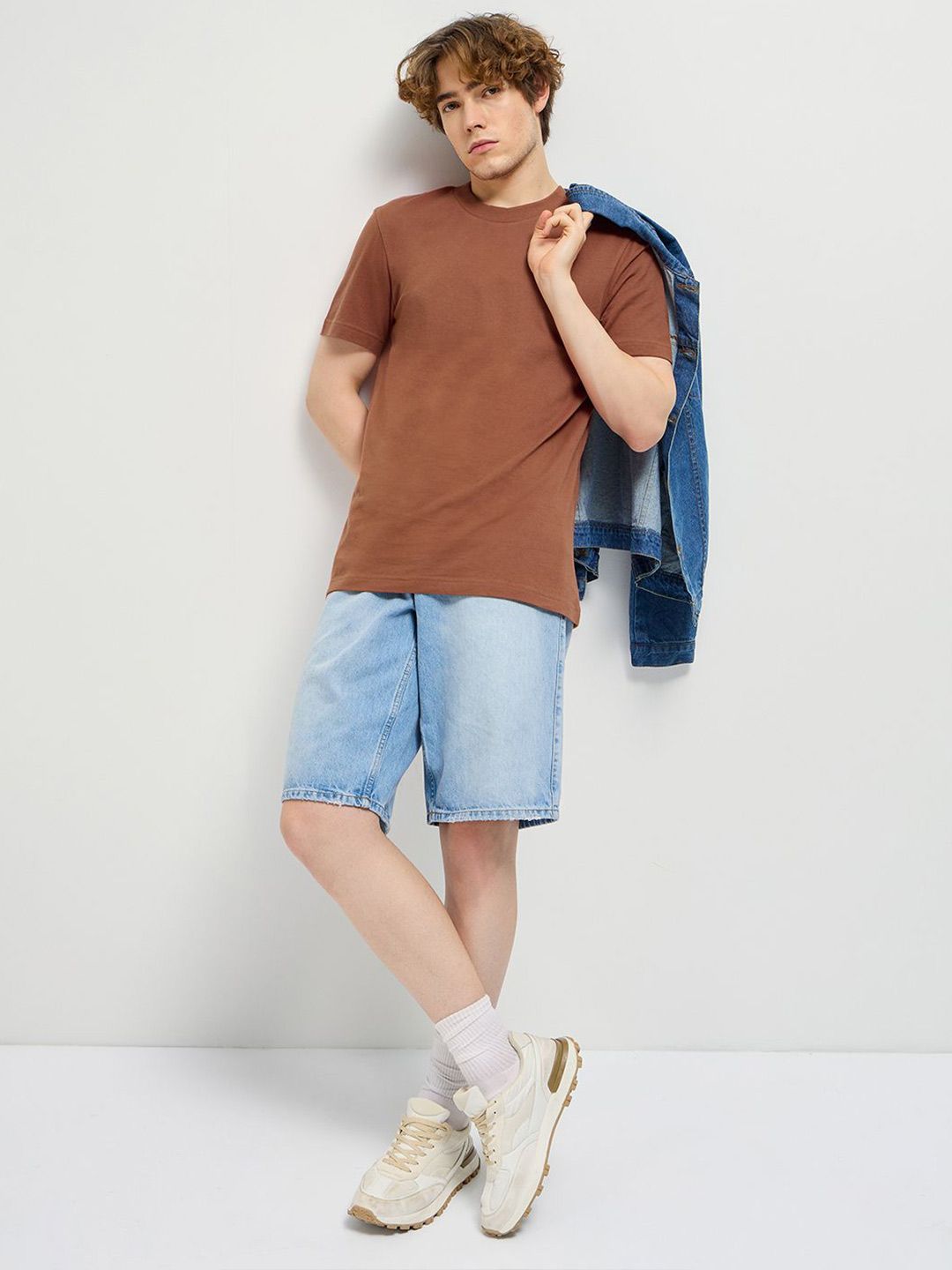 THE BEAR HOUSE Lelaki Solid Round Neck Cotton T-shirt