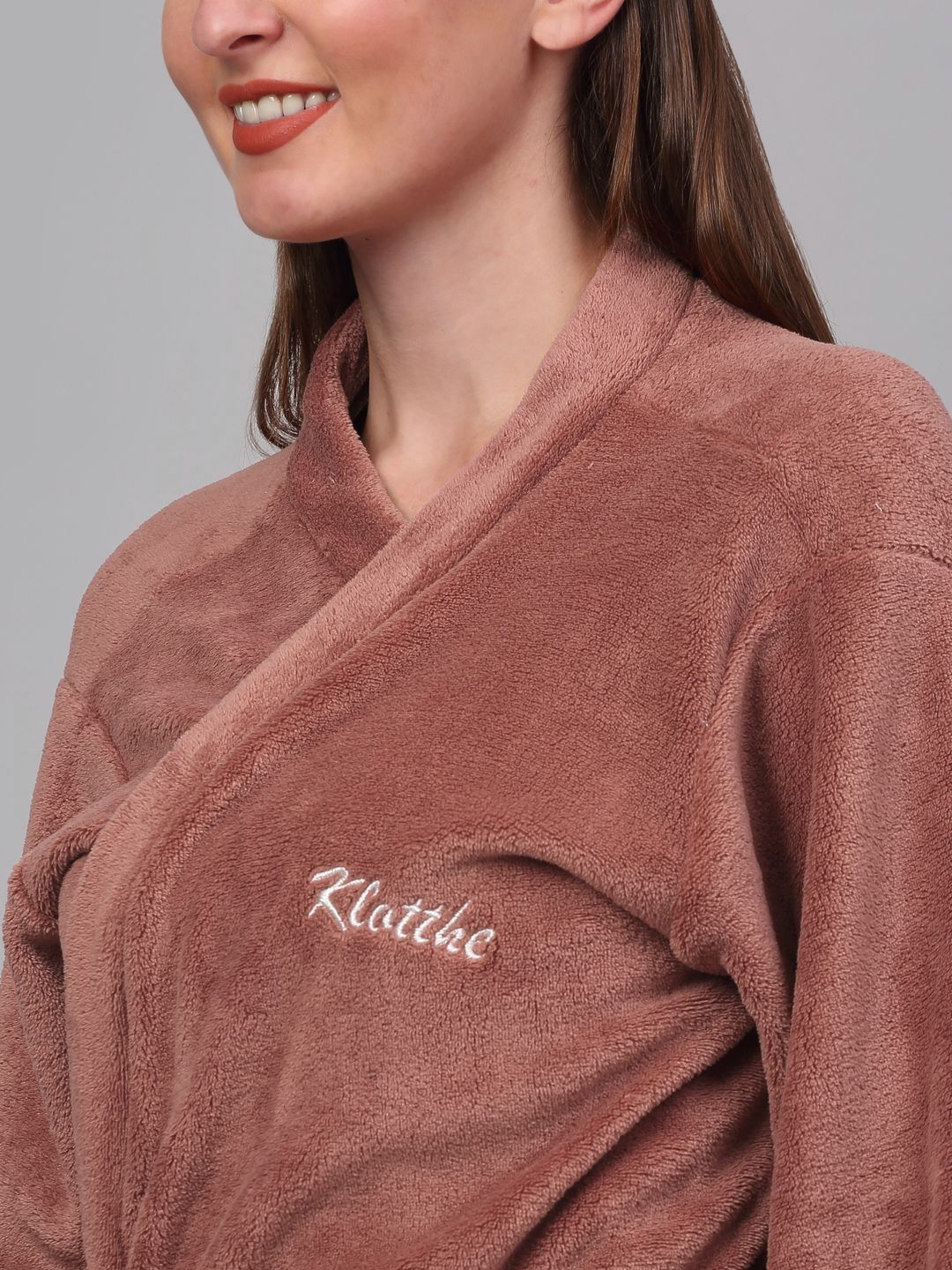KLOTTHE Rust Woollen Long Sleeves Bath Robe With Belt