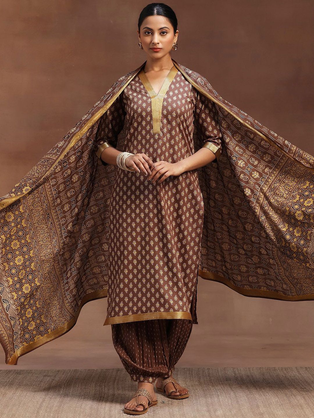 Libas Floral Printed Straight Gotta Patti Pure Cotton Kurta with Salwar & Dupatta