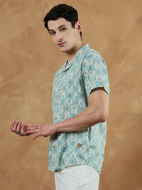 DENNISON Men White Regular Fit Printed Casual Shirt