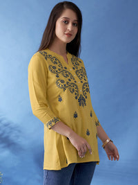 Anouk Floral Embroidered Mandarin Collar Straight Short Kurti