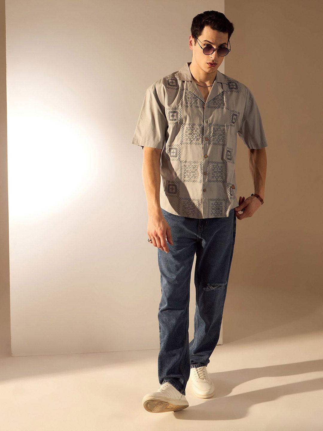 DENNISON Men Embroidery Drop Shoulder Oversized Shirt