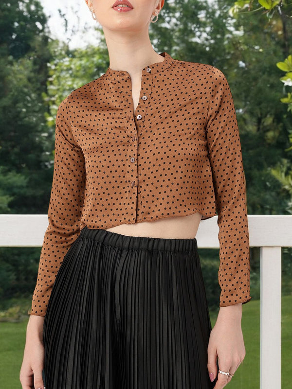 DressBerry Retro Charm Polka Dots Print Crop Shirt
