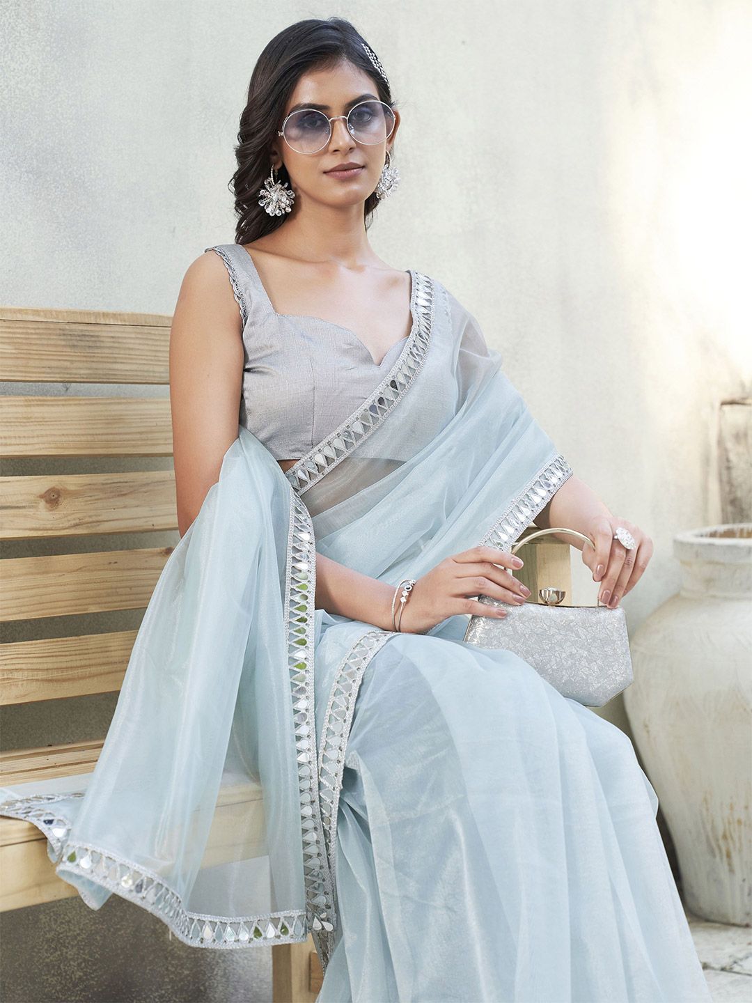 Tikhi Imli Embellished Mirror Work Net Saree