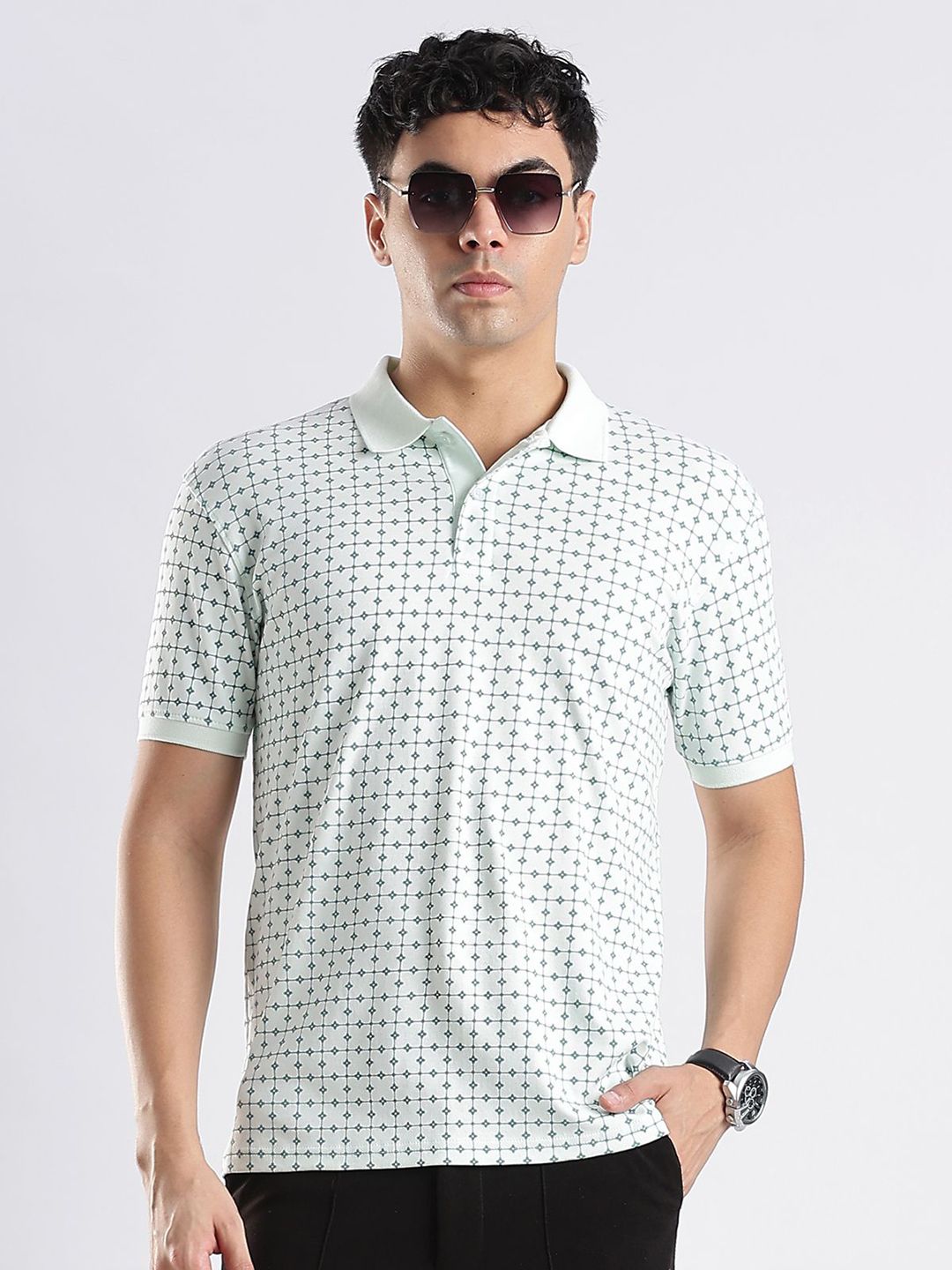 Baju-T Kapas Kolar Polo Bercetak Bunga ADRO