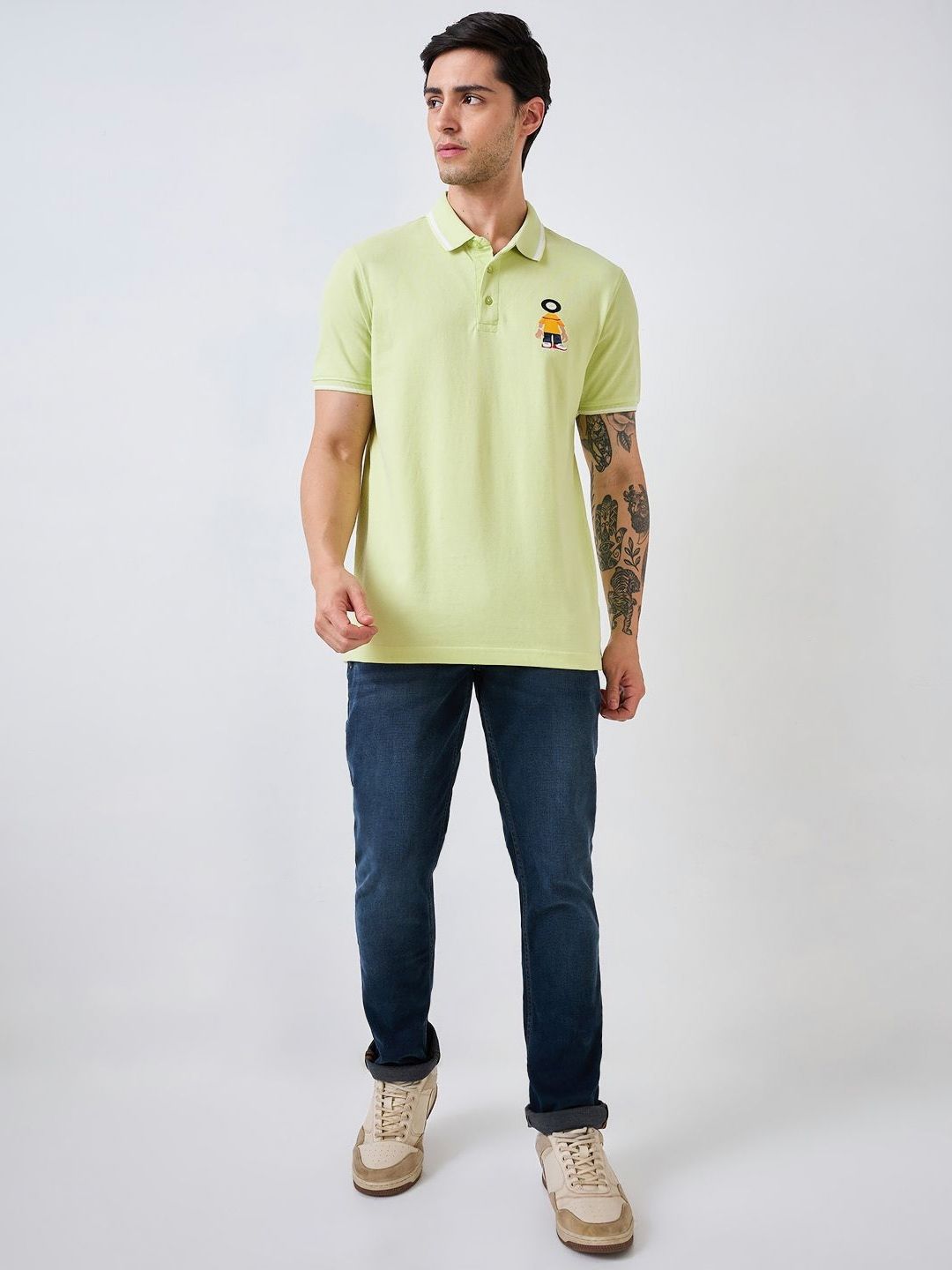 SPYKAR Men Graphic Printed Polo Collar Cotton Slim Fit T-shirt