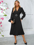 all about you Women V Neck Cuffed Sleeves A-Line Dress