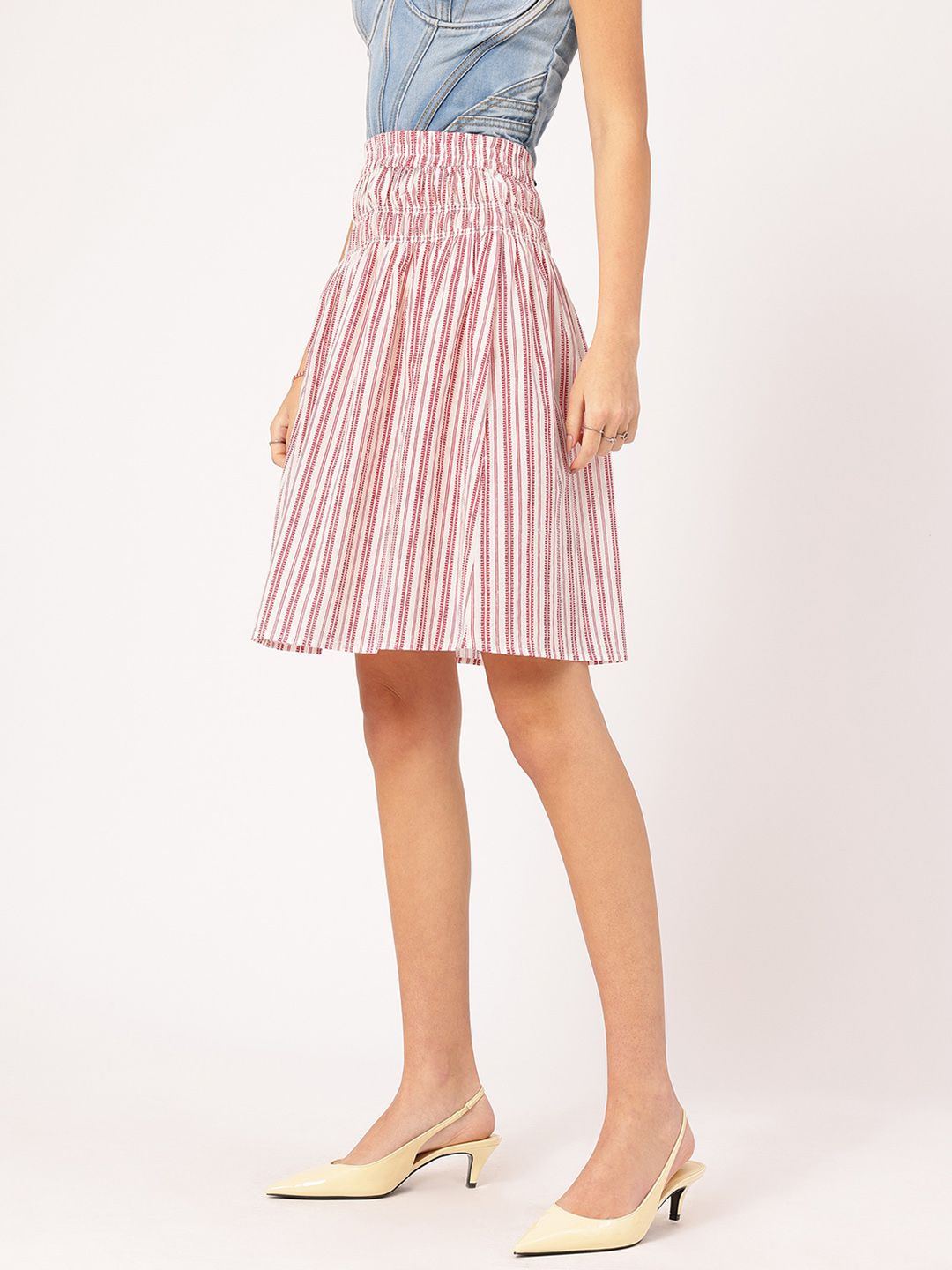 DressBerry Flair Suite Smocked Striped Flared Skirt