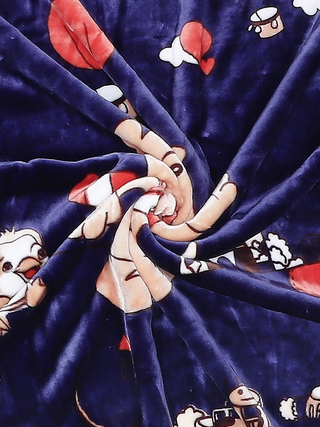 Monte Carlo Navy Blue & Beige Cartoon Characters Mild Winter 550 GSM Single Bed Blanket