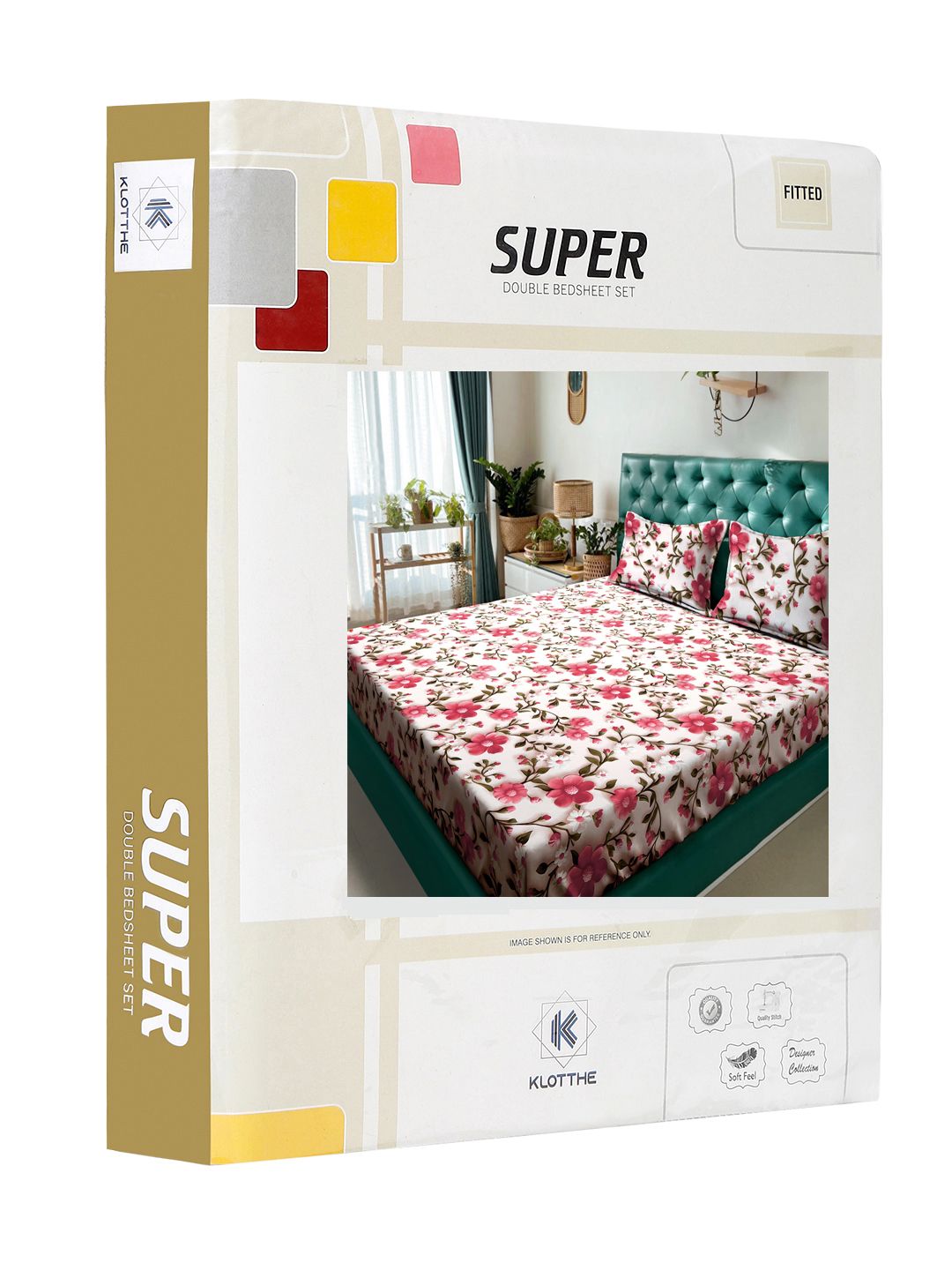 KLOTTHE Green & Pink Floral 300-Thread Count 7D-King Size Bedsheet With 2-Pillow Covers