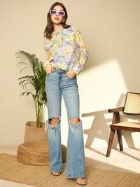 Berrylush Women Floral Printed Tie-Up Neck Top