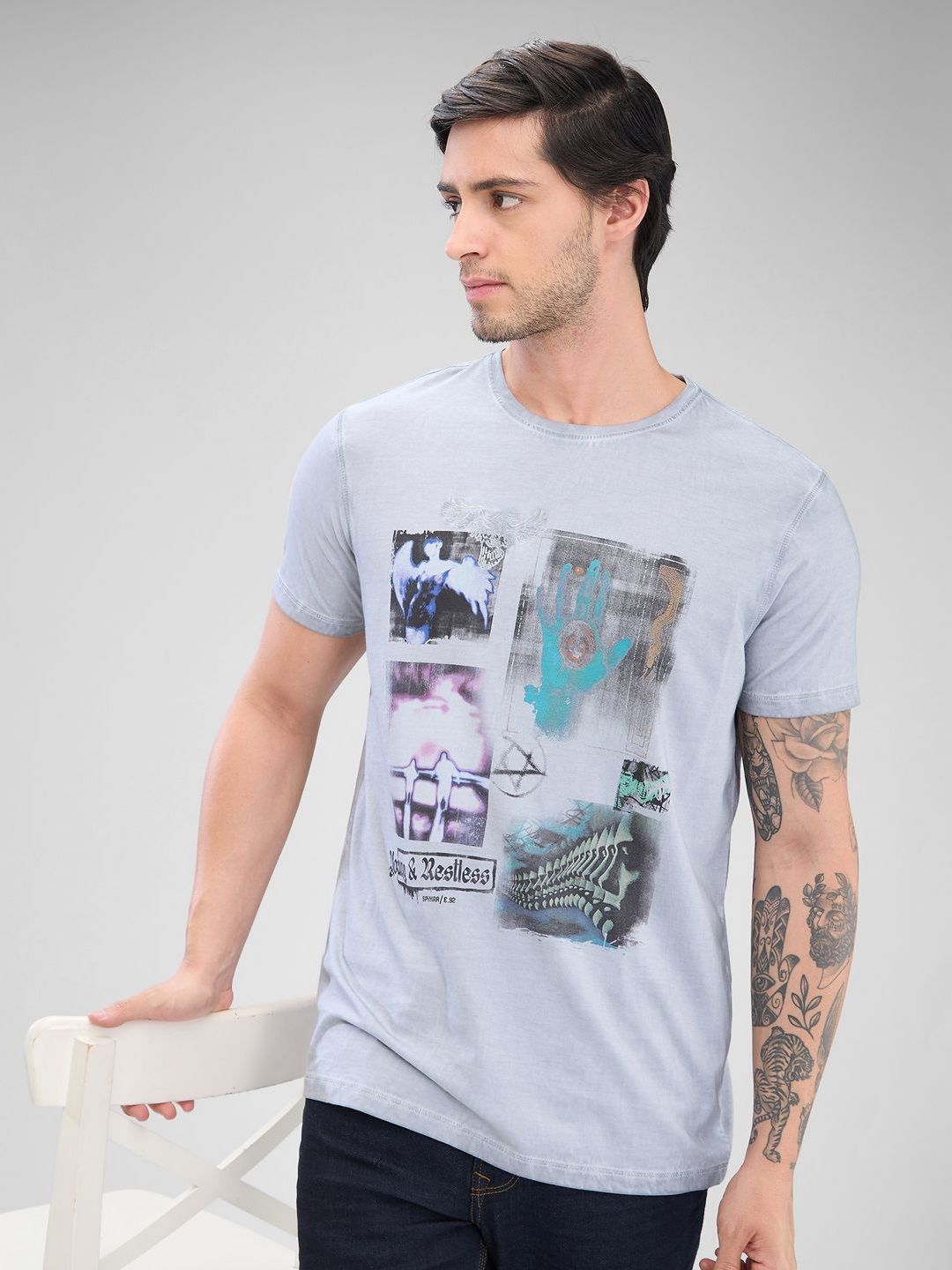SPYKAR Men Graphic Printed Round Neck Cotton T-shirt