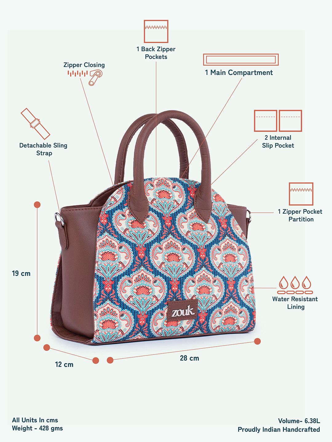 ZOUK Women Ethnic Motifs Printed Swagger Handheld Bag