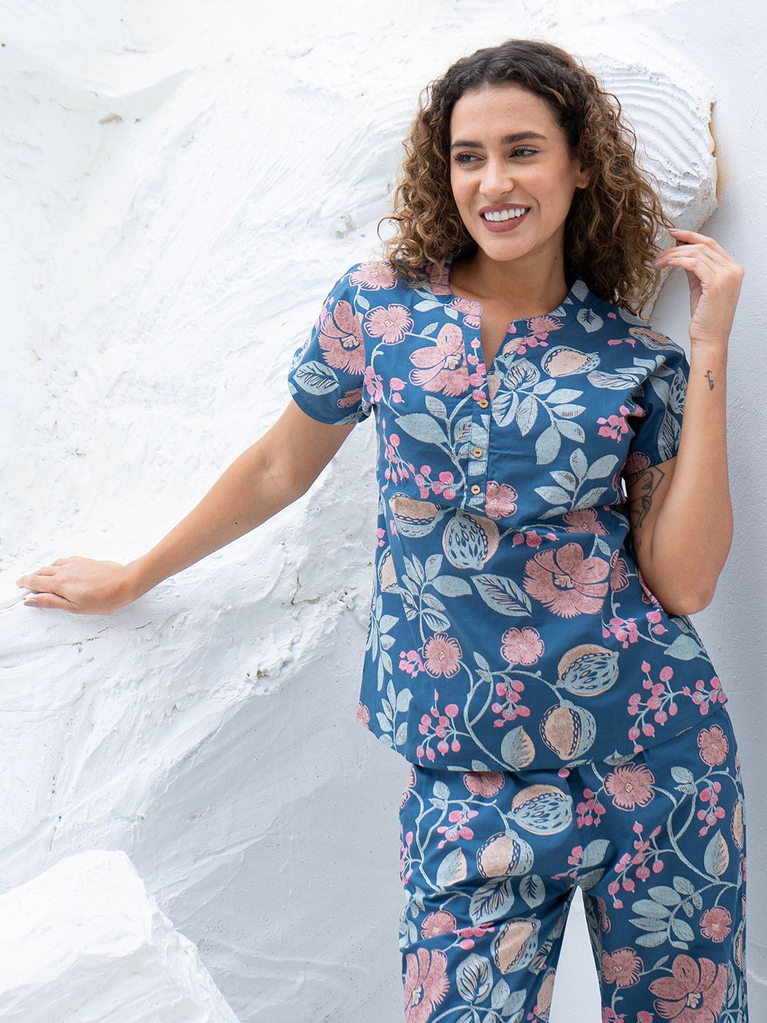 SANSKRUTIHOMES Printed Pure Cotton Top With Trousers Co-Ords