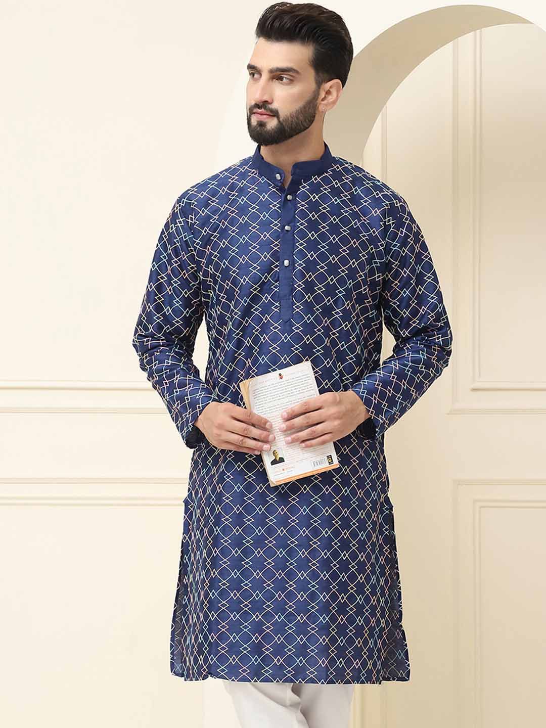 SOJANYA Geometric Embroidered Thread Work Band Collar Straight Kurta