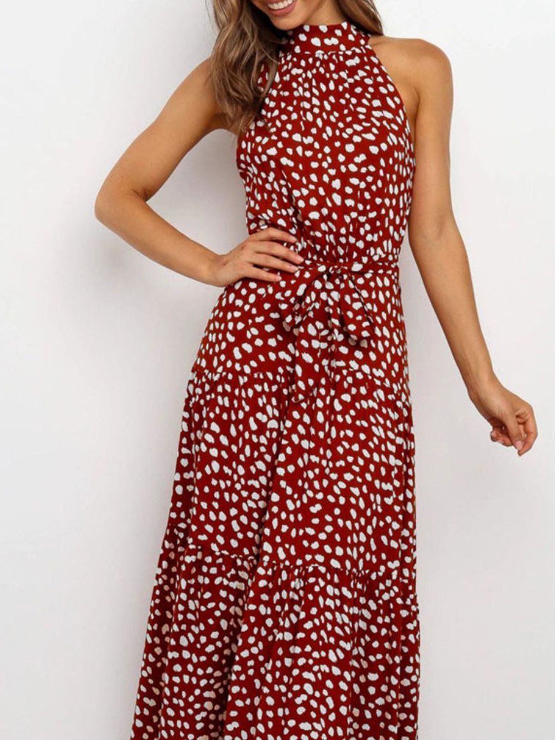 DressBerry Animal Printed Mock Neck Fit & Flare Midi Dress