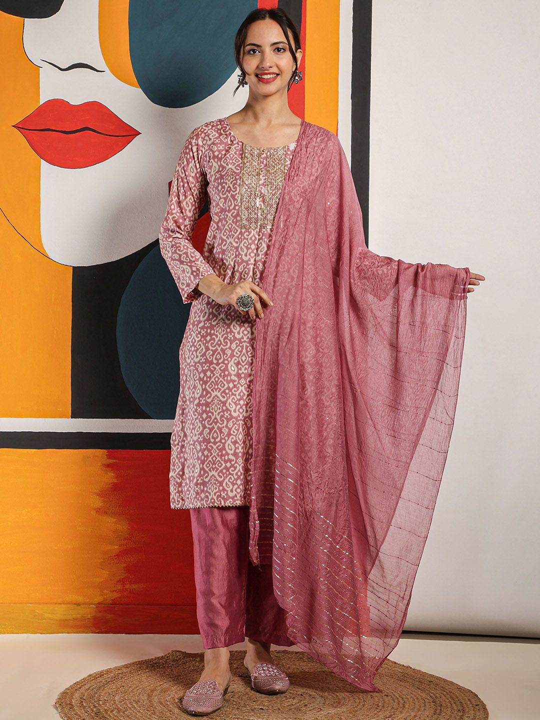 Mamicha Women Ethnic Motifs Printed Sequinned Kurta