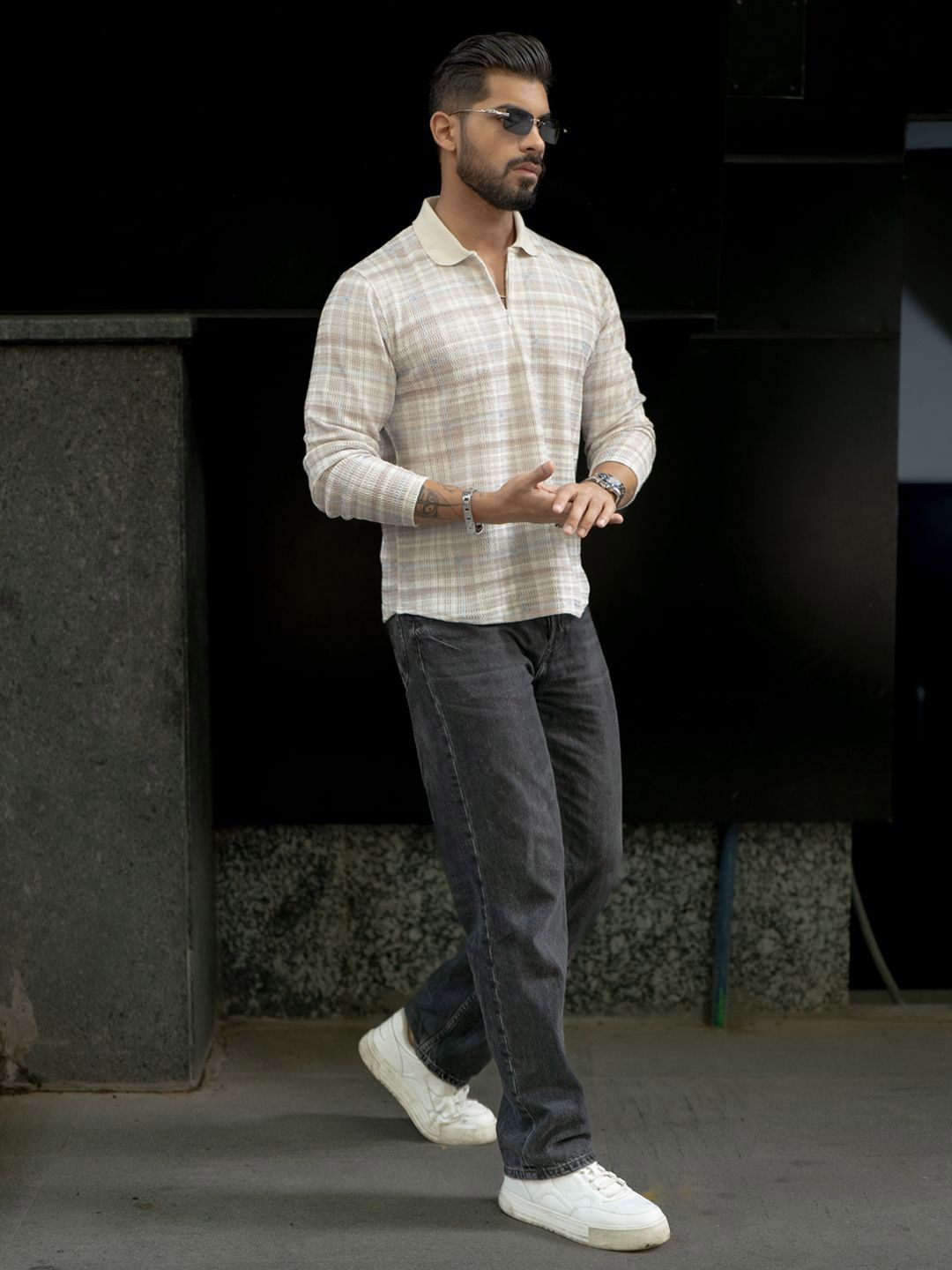 Powerlook Men Checked Polo Collar T-shirt