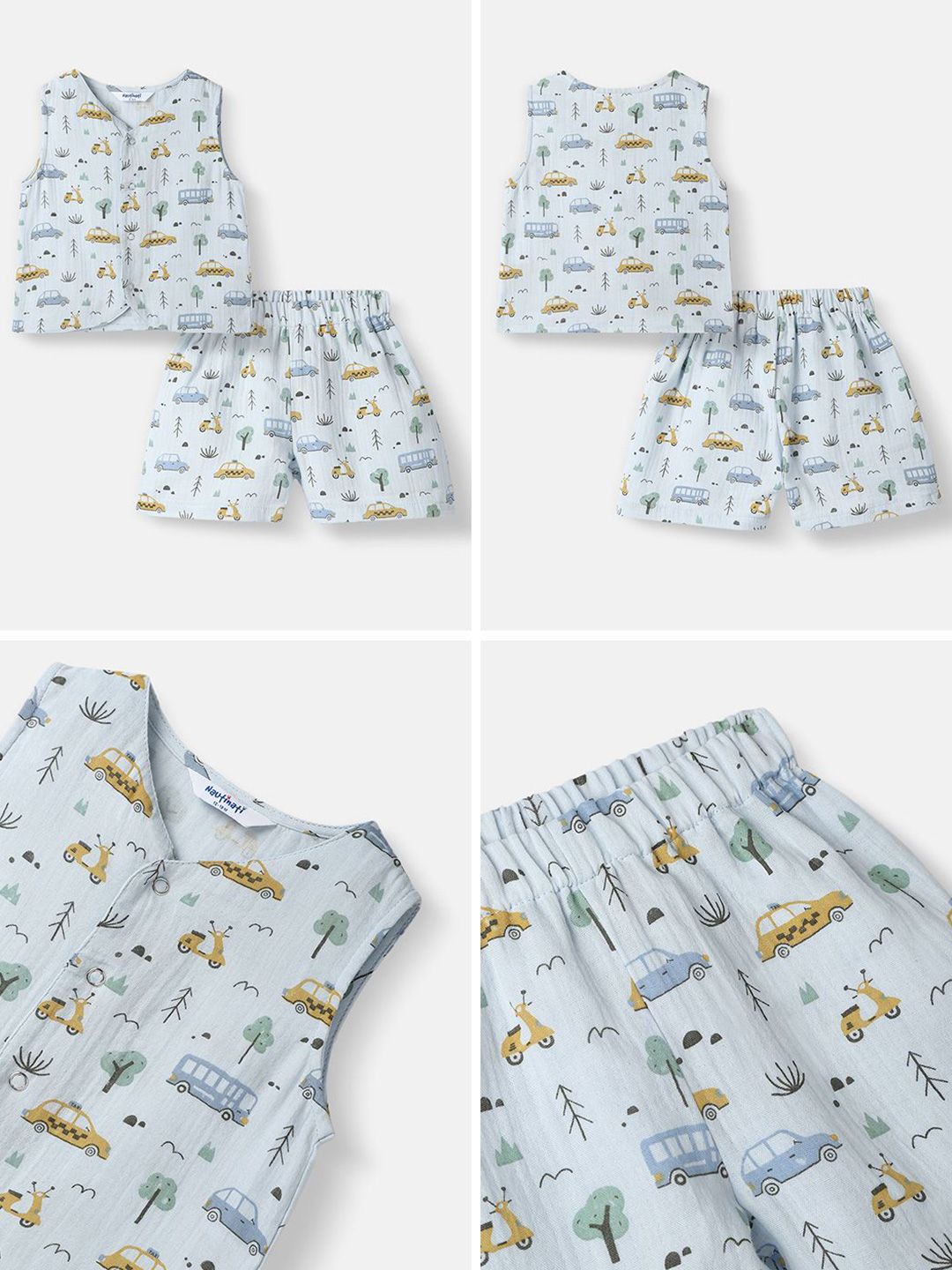 Nauti Nati Boys Printed Pure Cotton Jhabla With Shorts