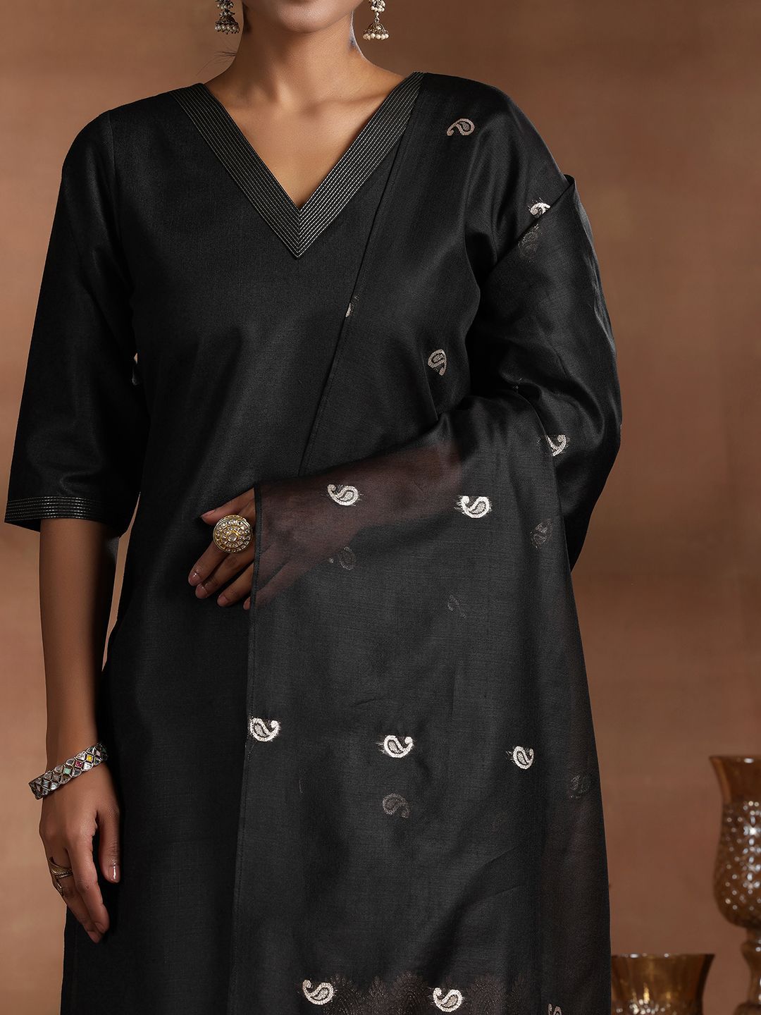 Libas V-Neck Straight Kurta with Salwar & With Dupatta