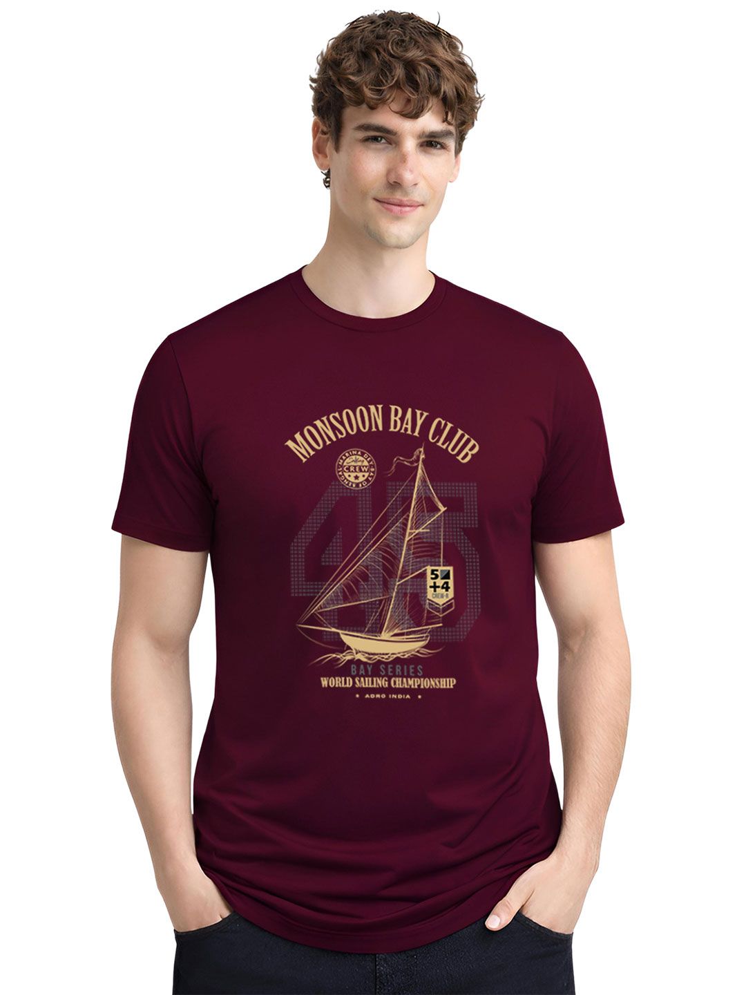 Kelab Pelayaran Grafik ADRO Bercetak T-shirt Kapas Leher Bulat Lengan Pendek