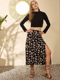 Berrylush High Neck Top & Printed Skirt