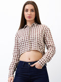SPYKAR Women Regular Fit Spread Collar Gingham Checked Cotton Crop Shirt