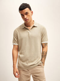 THE BEAR HOUSE Men Solid Polo Collar Cotton T-shirt