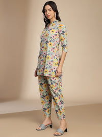 KALINI Floral Printed Pure Cotton Top With Trousers Co-Ords