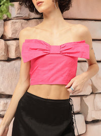 DressBerry Bow-Detail Smocked Tube Crop Top